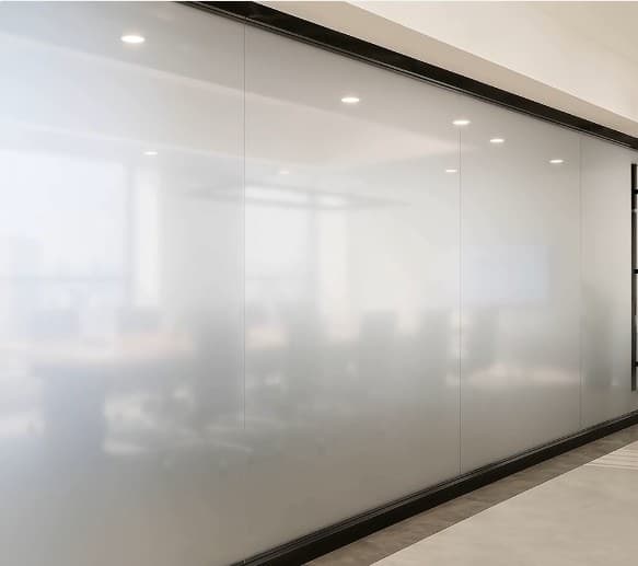 Same conference room after RMC Tints frosted privacy film install